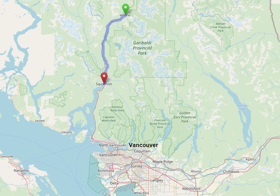 Die Strecke von Whistler nach Squamish