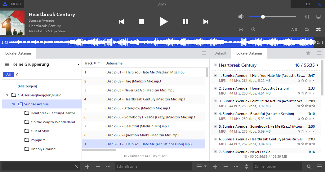 Drei-Spalten-Ansicht von AIMP v. 4.13