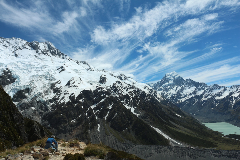 Die Spitze rechts ist der Mount Cook