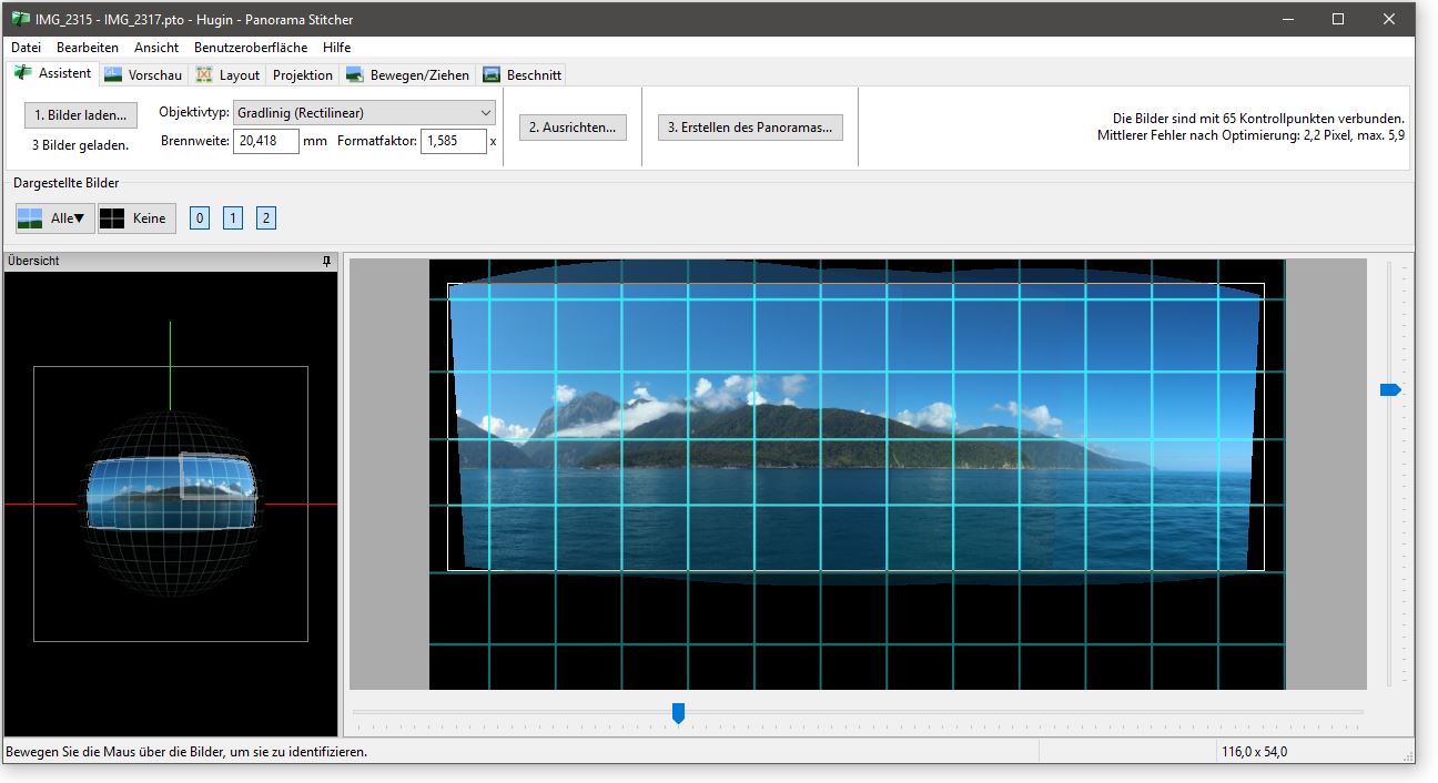Benutzeroberfl&auml;che von Hugin